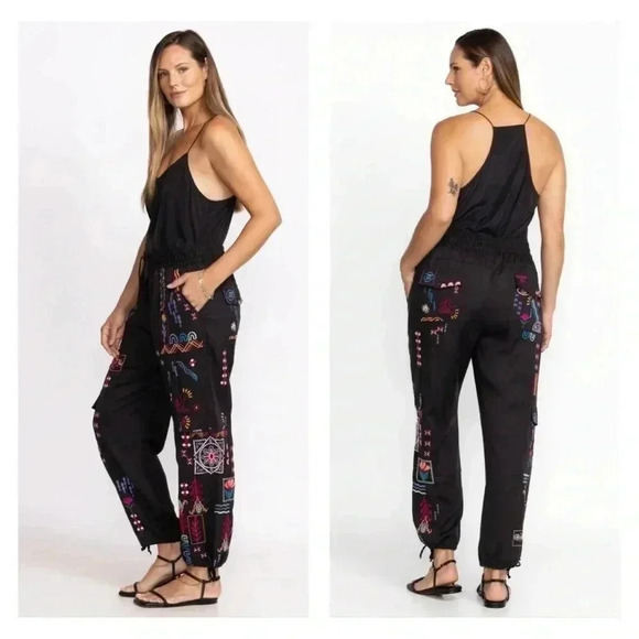 Johnny Was CAMPO DRAWSTRING CARGO EMBROIDERY PANT Colorful Hippie - Picture 1 of 8